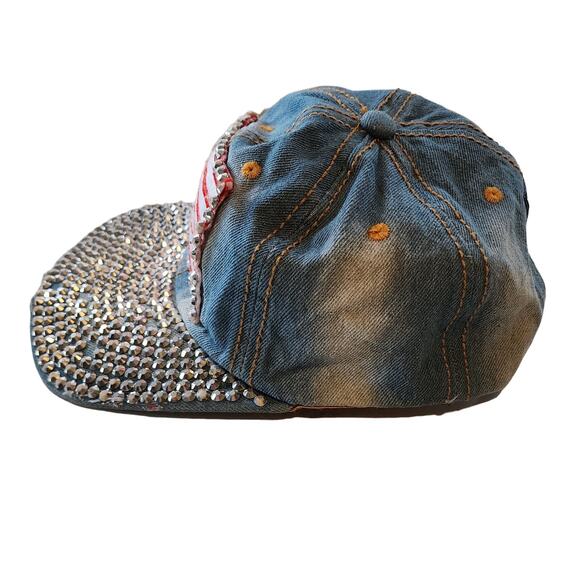 World of speed 90's Style Acid Wash USA Flag Cap with Rhinestones - Picture 2 of 5
